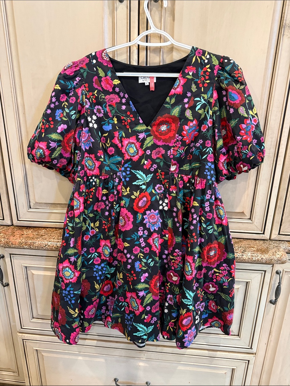 CROSBY by Mollie Burch Black Floral Puff-Sleeve Dress